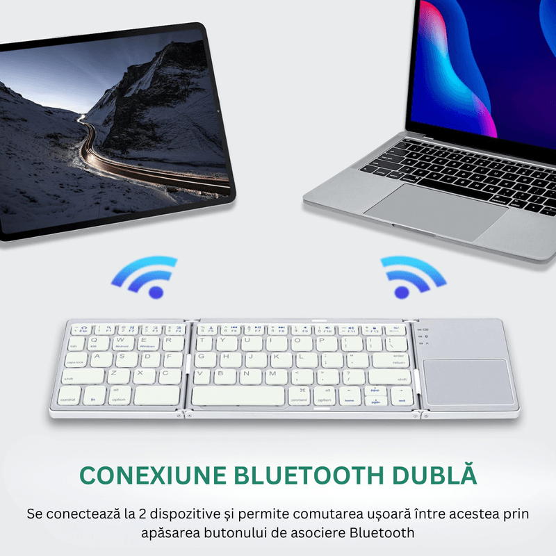 PC, gaming si accesorii - Periferice PC - Tastaturi - Tastatura pliabila Bluetooth Dasbo®, Portabila si ultra-subtire, Touchpad cu 2 click-uri, Fara fir, Compatibila - Infinity.ro