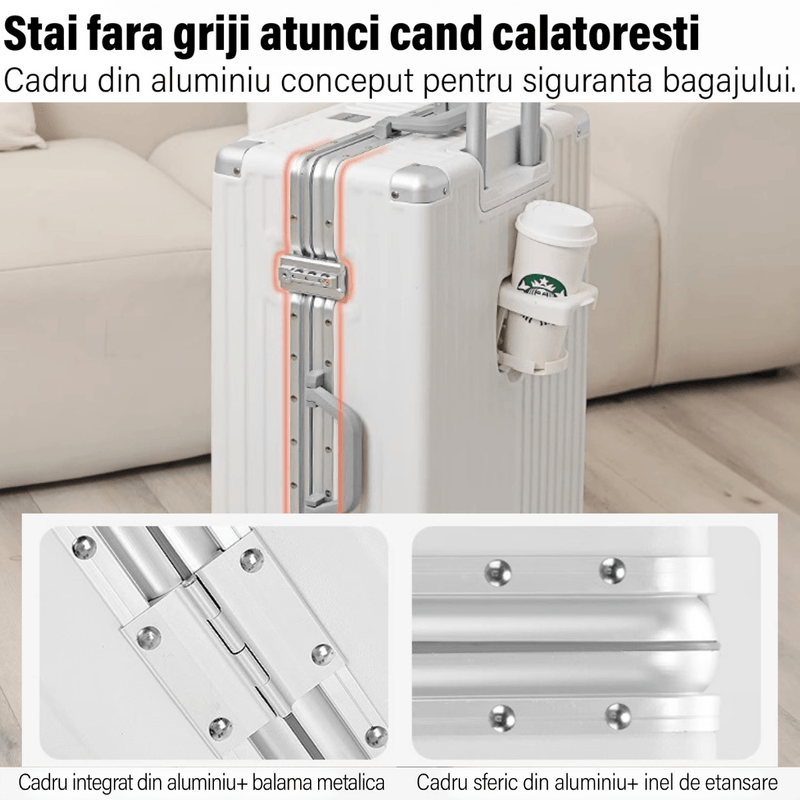 Sport si Outdoor - Articole de voiaj - Trolere - Troler de mana pentru Cabina Avion, Dasbo®, inserti din aluminiu cu suport pentru pahar si port USB incarcare,54x36x24cm - Infinity.ro