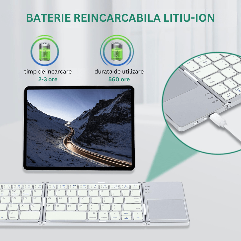 PC, gaming si accesorii - Periferice PC - Tastaturi - Tastatura pliabila Bluetooth Dasbo®, Portabila si ultra-subtire, Touchpad cu 2 click-uri, Fara fir, Compatibila - Infinity.ro