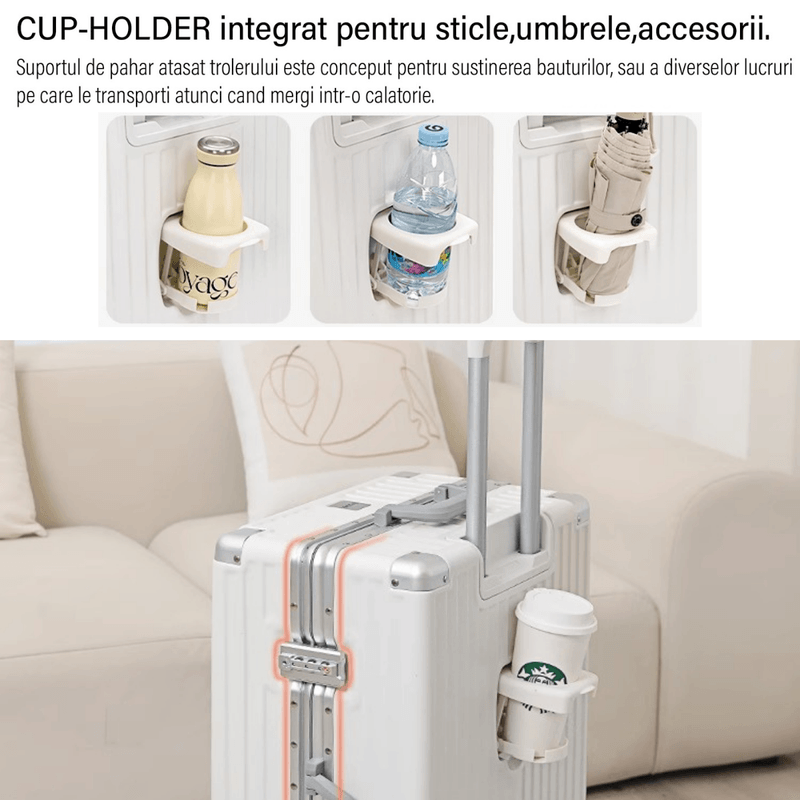 Sport si Outdoor - Articole de voiaj - Trolere - Troler de mana pentru Cabina Avion, Dasbo®, inserti din aluminiu cu suport pentru pahar si port USB incarcare,54x36x24cm - Infinity.ro