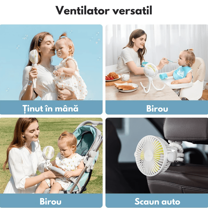 Electronice si Electrocasnice - Climatizare si sisteme de incalzire - Aparate racire aer - Ventilatoare - Ventilator Portabil cu Trepied Flexibil 360°, Baterie Reincarcabila 1600 mAh,Ultra-Silentios cu 3 Viteze,Mini Ventilator - Infinity.ro