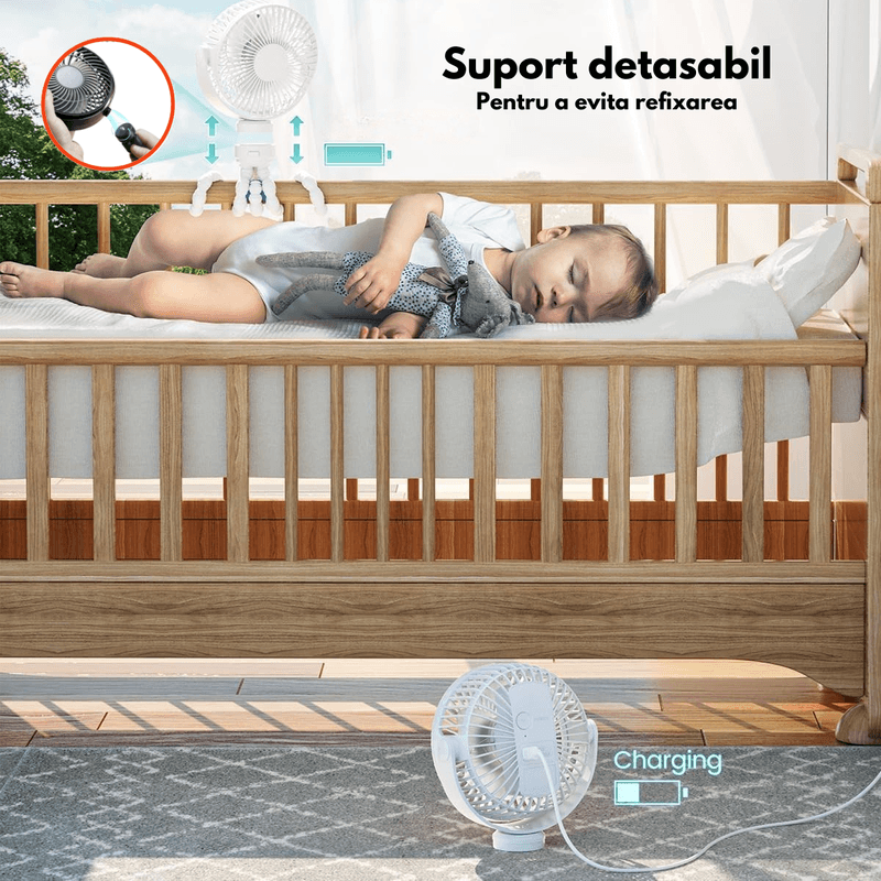 Electronice si Electrocasnice - Climatizare si sisteme de incalzire - Aparate racire aer - Ventilatoare - Ventilator Portabil cu Trepied Flexibil 360°, Baterie Reincarcabila 1600 mAh,Ultra-Silentios cu 3 Viteze,Mini Ventilator - Infinity.ro