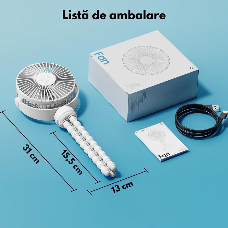 Electronice si Electrocasnice - Climatizare si sisteme de incalzire - Aparate racire aer - Ventilatoare - Ventilator Portabil cu Trepied Flexibil 360°, Baterie Reincarcabila 1600 mAh,Ultra-Silentios cu 3 Viteze,Mini Ventilator - Infinity.ro