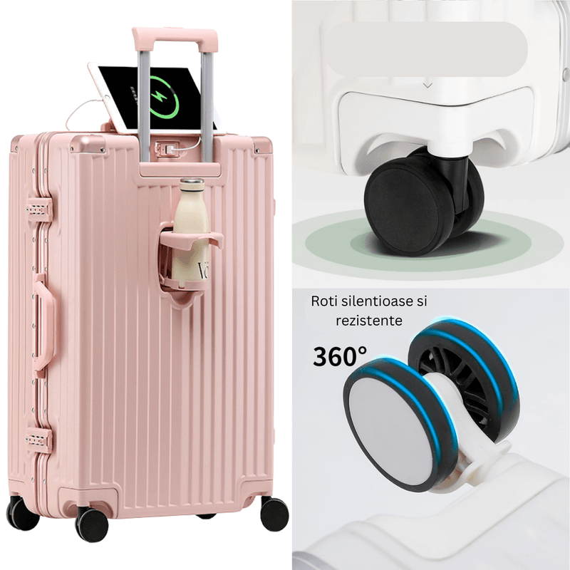 Sport si Outdoor - Articole de voiaj - Trolere - Troler de mana pentru Cabina Avion, Dasbo®, inserti din aluminiu cu suport pentru pahar si port USB incarcare,54x36x24cm - Infinity.ro