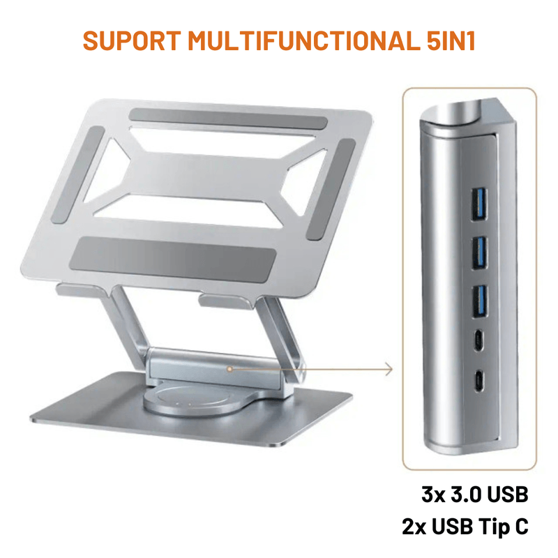 Laptop, Telefoane si Tablete - Laptopuri si accesorii - Accesorii Laptop - Standuri/Coolere notebook - Suport laptop portabil Dasbo®, Reglabil pe inaltime, Pliabil cu Baza rotativa 360°, din aluminiu, Baze antialunecare - Infinity.ro