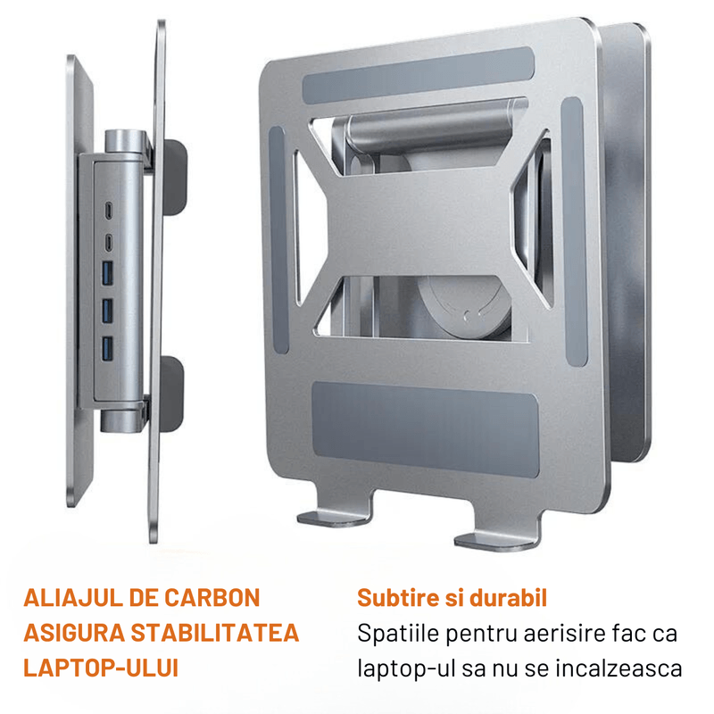 Laptop, Telefoane si Tablete - Laptopuri si accesorii - Accesorii Laptop - Standuri/Coolere notebook - Suport laptop portabil Dasbo®, Reglabil pe inaltime, Pliabil cu Baza rotativa 360°, din aluminiu, Baze antialunecare - Infinity.ro