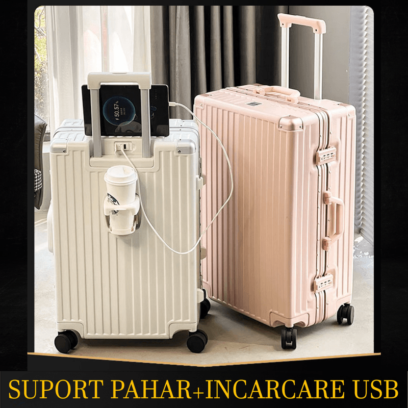 Sport si Outdoor - Articole de voiaj - Trolere - Troler de mana pentru Cabina Avion, inserti din aluminiu cu suport pentru pahar si port USB incarcare,54x36x24 cm - Infinity.ro