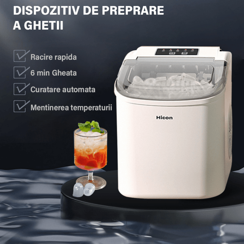 Electronice si Electrocasnice - Aparate frigorifice - Congelatoare - Masina de facut cuburi de gheata, Rezervor apa 1.3 L, Capacitate zilnica 15 kg, Portabila pentru acasa, bucatarie, birou - Infinity.ro