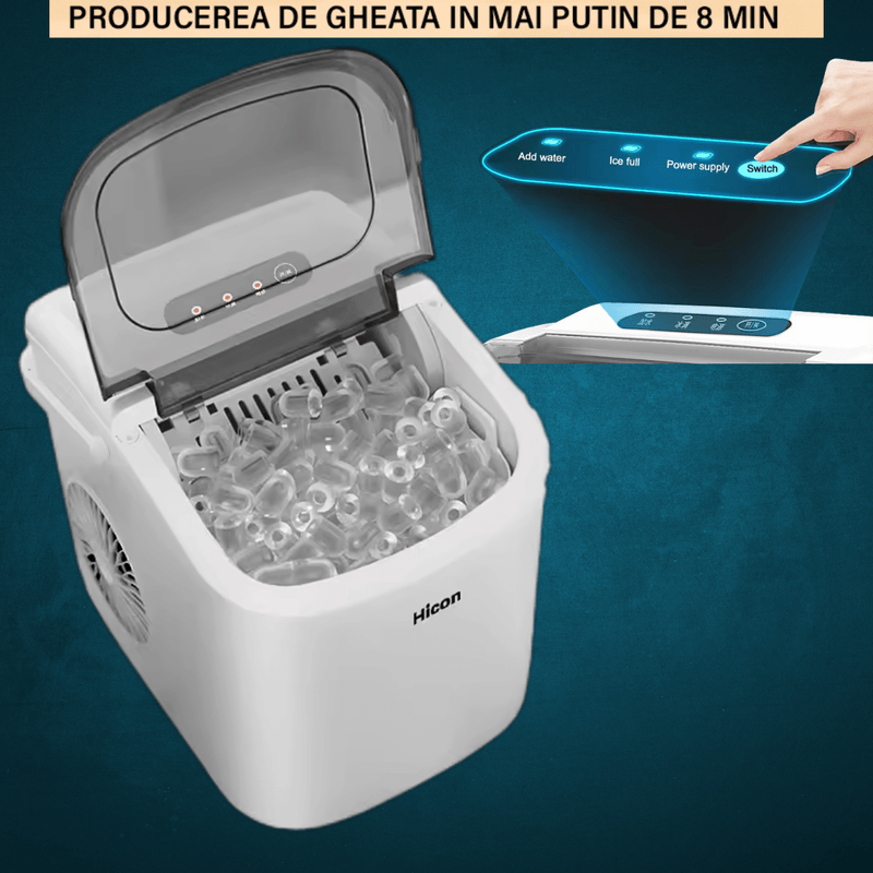Electronice si Electrocasnice - Aparate frigorifice - Congelatoare - Masina de facut cuburi de gheata, Rezervor apa 1.3 L, Capacitate zilnica 15 kg, Portabila pentru acasa, bucatarie, birou - Infinity.ro