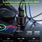 Auto si Moto - Electronice auto - Accesorii electronice auto - Modulator FM Auto Bluetooth 5.3, Transmitator Radio Dasbo®, Functie Incarcare Rapida 48W (PD 30W + QC 18W), Microfon HD - Infinity.ro