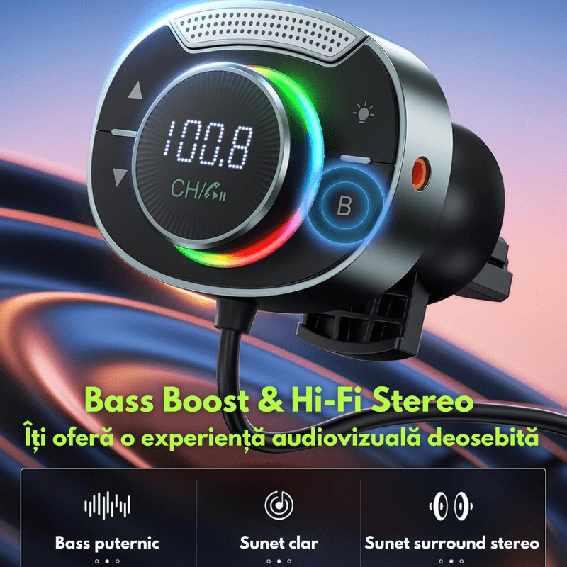 Auto si Moto - Electronice auto - Accesorii electronice auto - Modulator FM Auto Bluetooth 5.3, Transmitator Radio Dasbo®, Functie Incarcare Rapida 48W (PD 30W + QC 18W), Microfon HD - Infinity.ro