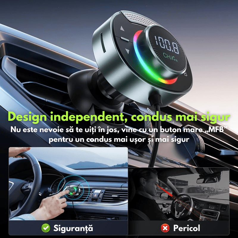 Auto si Moto - Electronice auto - Accesorii electronice auto - Modulator FM Auto Bluetooth 5.3, Transmitator Radio Dasbo®, Functie Incarcare Rapida 48W (PD 30W + QC 18W), Microfon HD - Infinity.ro