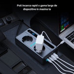 Auto si Moto - Reparatii si depanare - Invertoare auto - Invertor Tensiune Auto 12/24 V, Tensiune de iesire 220V, Putere 300W, 2 Priza EU, 2 Porturi USB QC3.0, 2 Port Type-C 30w - Infinity.ro