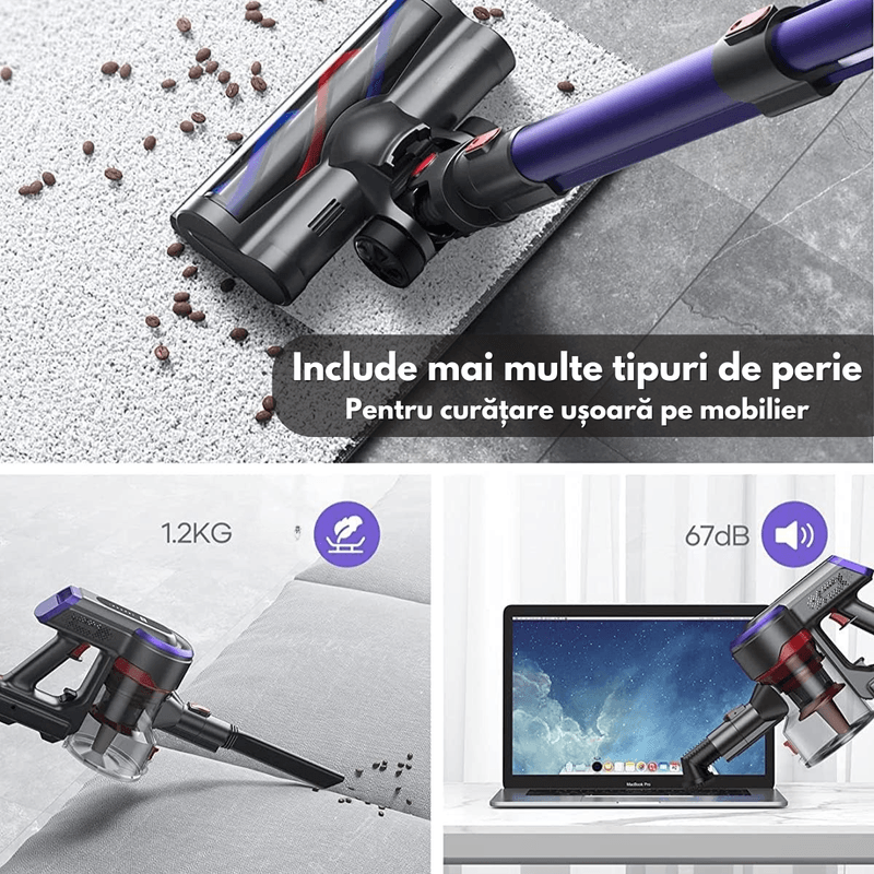 Electronice si Electrocasnice - Ingrijirea locuintei - Aspiratoare - Aspirator Vertical Fara Fir cu Acumulator, Dasbo®, 450W, Aspirare Puternica 40kPa Super Suction, 3 niveluri de putere - Infinity.ro