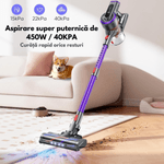 Electronice si Electrocasnice - Ingrijirea locuintei - Aspiratoare - Aspirator Vertical Fara Fir cu Acumulator, Dasbo®, 450W, Aspirare Puternica 40kPa Super Suction, 3 niveluri de putere - Infinity.ro