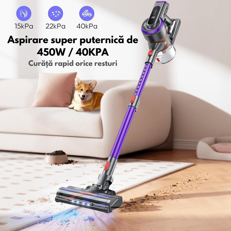 Electronice si Electrocasnice - Ingrijirea locuintei - Aspiratoare - Aspirator Vertical Fara Fir cu Acumulator, Dasbo®, 450W, Aspirare Puternica 40kPa Super Suction, 3 niveluri de putere - Infinity.ro