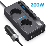 Auto si Moto - Reparatii si depanare - Invertoare auto - Invertor Auto 12/24 V, Tensiune de iesire 220V, Putere 200W, 2 Priza EU, 2 Porturi USB, 2 Port Type-C, Afisaj Digital - Infinity.ro