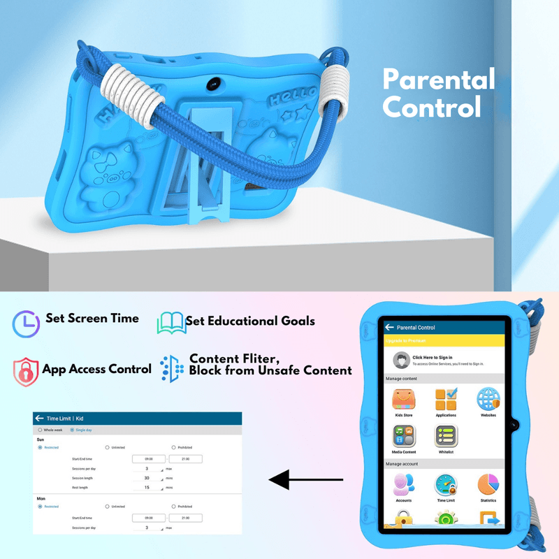 Laptop, Telefoane si Tablete - Tablete si accesorii tablete - Tablete - Tableta pentru copii de 7 inch Android 15 - Dasbo®, 8 (3+5) GB RAM +32GB ROM, Penta-core 1.8Ghz, WiFi6, Camera Duala - Infinity.ro