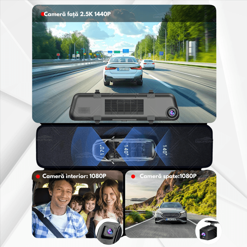 Auto si Moto - Electronice auto - Camere auto si DVR - Camera de bord Auto tip Oglinda - Dasbo®, Navigatie Auto cu 3 Camere, Fata 2K + spate si interior 1080P, Carplay - Infinity.ro
