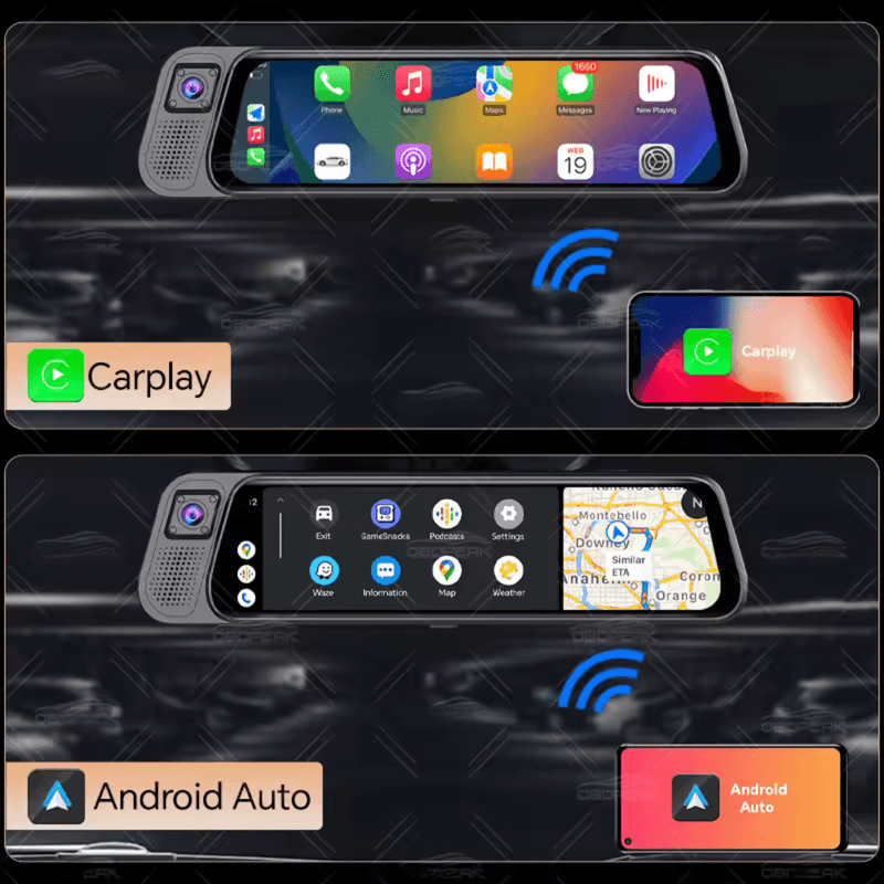 Auto si Moto - Electronice auto - Camere auto si DVR - Camera de bord Auto tip Oglinda - Dasbo®, Navigatie Auto cu 3 Camere, Fata 2K + spate si interior 1080P, Carplay - Infinity.ro