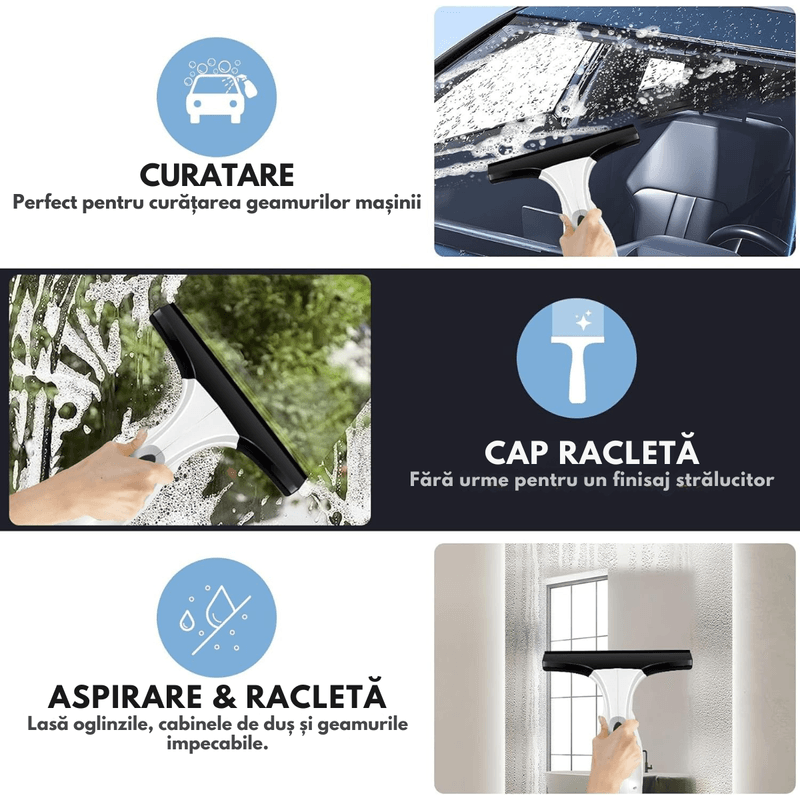 Electronice si Electrocasnice - Ingrijirea locuintei - Aspiratoare - Aspirator pentru geamuri, Curatator Electric Dasbo® pentru Geamuri cu Aspirare si Racleta - Rezervor 150 ml - Infinity.ro