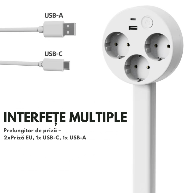 Casa si Gradina - Electrice - Accesorii electrice - Prelungitoare, triple, fise - Set 2 Prelungitor Priza Extensibil, Extensor Electric Reglabil - Prelungitor Priza cu USB-A, USB-C si 2 Prize AC - Infinity.ro