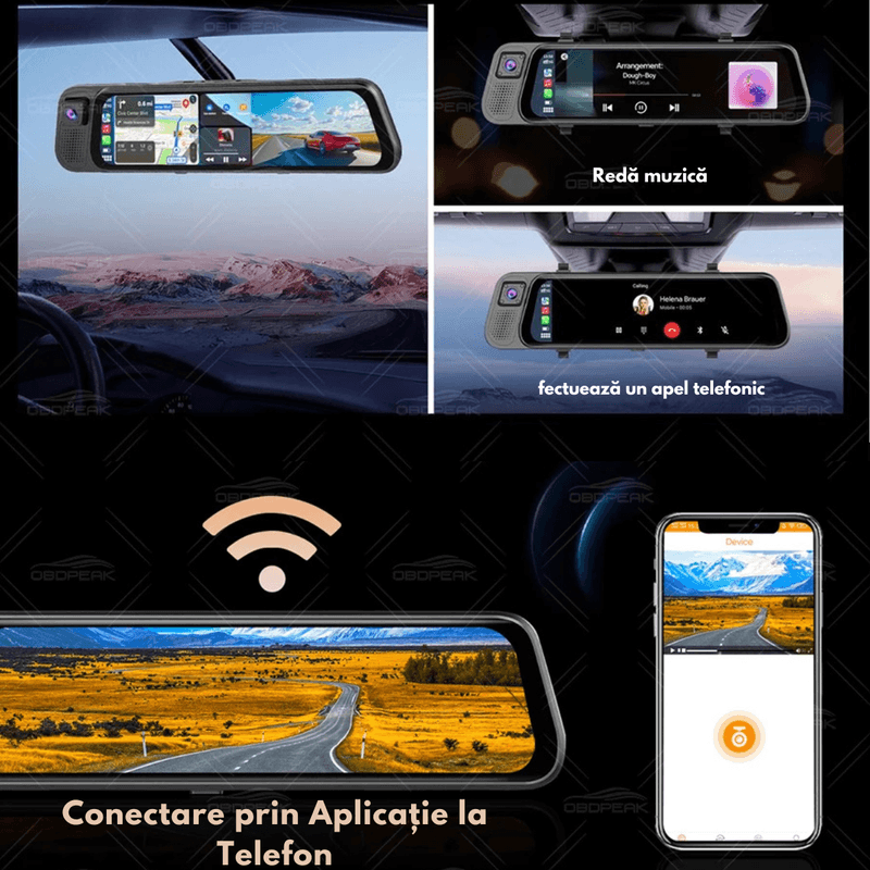 Auto si Moto - Electronice auto - Camere auto si DVR - Camera de bord Auto tip Oglinda - Dasbo®, Navigatie Auto cu 3 Camere, Fata 2K + spate si interior 1080P, Carplay - Infinity.ro