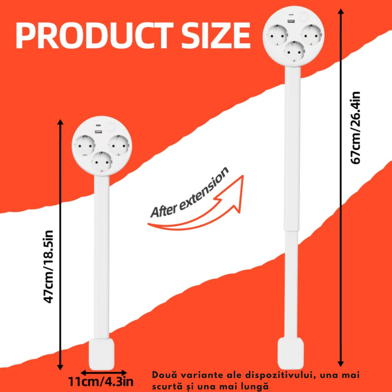 Casa si Gradina - Electrice - Accesorii electrice - Prelungitoare, triple, fise - Set 2 Prelungitor Priza Extensibil, Extensor Electric Reglabil - Prelungitor Priza cu USB-A, USB-C si 2 Prize AC - Infinity.ro