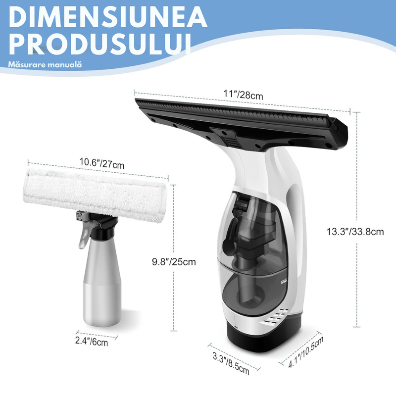 Electronice si Electrocasnice - Ingrijirea locuintei - Aspiratoare - Aspirator pentru geamuri, Curatator Electric Dasbo® pentru Geamuri cu Aspirare si Racleta - Rezervor 150 ml - Infinity.ro