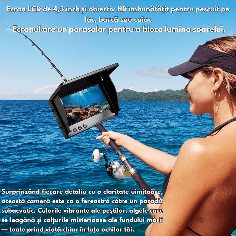 Sport si Outdoor - Sporturi acvatice - Pescuit - Echipament suplimentar pentru pescuit - Camera Subacvatica pentru Pescuit 1080P cu Ecran IPS 4.3”, Dasbo®, Unghi 220°, Viziune Nocturna IR, Baterie 5000 mAh - Infinity.ro