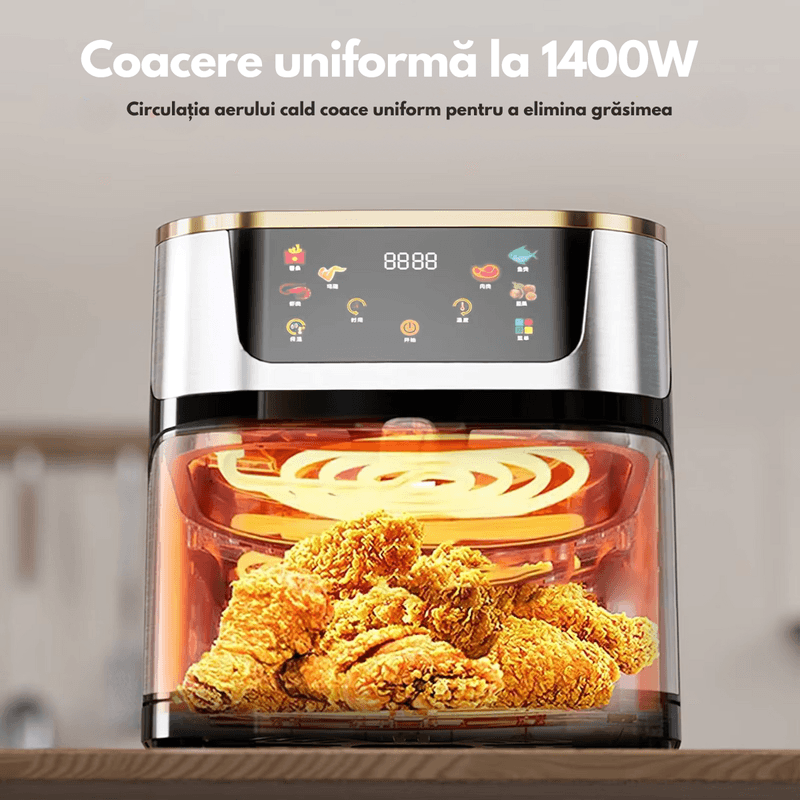 Electronice si Electrocasnice - Electrocasnice bucatarie - Aparate de gatit & desert - Friteuze - Friteuza cu aer cald, Airfryer fara ulei Silver Crest, Ecran digital tactil, Functii de gatire presetate,design din otel - Infinity.ro