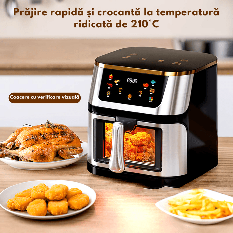 Electronice si Electrocasnice - Electrocasnice bucatarie - Aparate de gatit & desert - Friteuze - Friteuza cu aer cald, Airfryer fara ulei Silver Crest, Ecran digital tactil, Functii de gatire presetate,design din otel - Infinity.ro