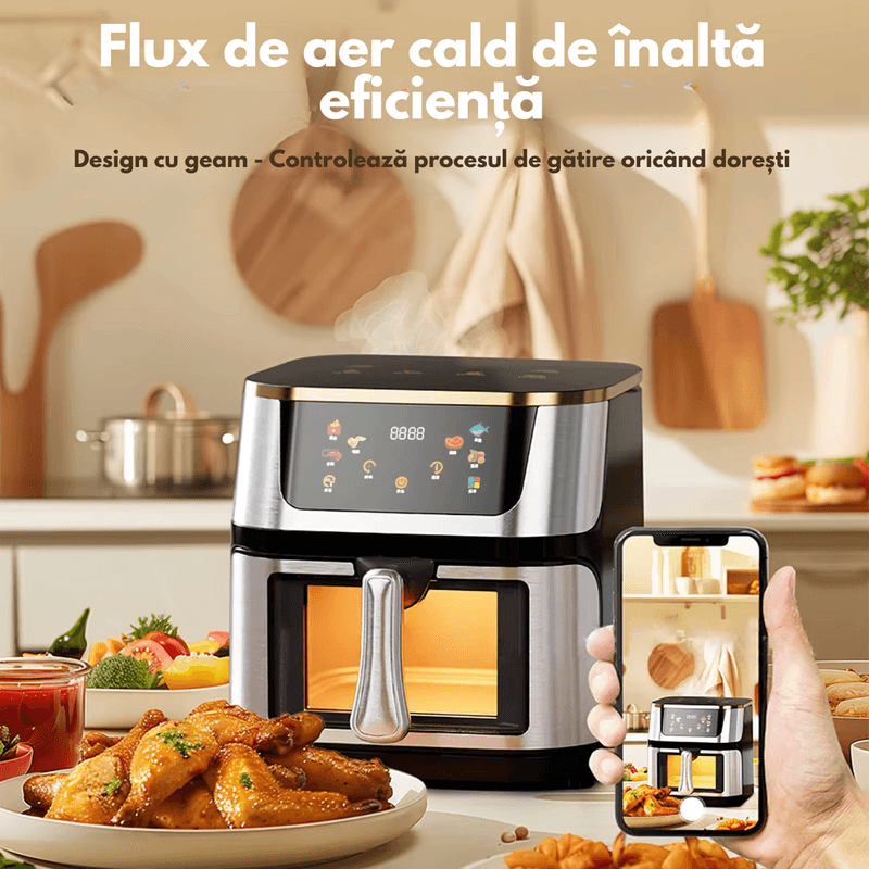 Electronice si Electrocasnice - Electrocasnice bucatarie - Aparate de gatit & desert - Friteuze - Friteuza cu aer cald, Airfryer fara ulei Silver Crest, Ecran digital tactil, Functii de gatire presetate,design din otel - Infinity.ro
