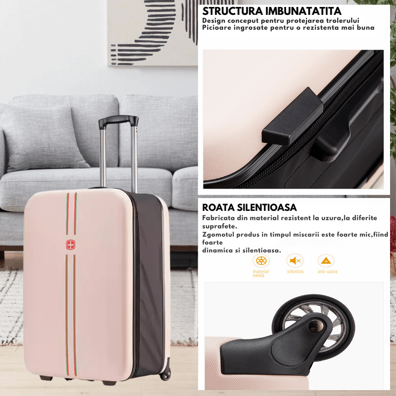 Sport si Outdoor - Articole de voiaj - Trolere - Troler pliabil mare de calatorie, Dasbo®, carcasa dura material ABS si PC rezistent la apa, 2 roti, roz 65x25x40cm - Infinity.ro