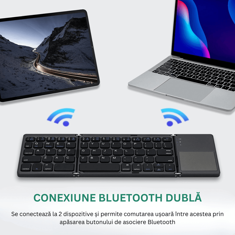 PC, gaming si accesorii - Periferice PC - Tastaturi - Tastatura pliabila Bluetooth Dasbo®, Portabila si ultra-subtire, Touchpad cu 2 click-uri, Fara fir, Compatibila - Infinity.ro