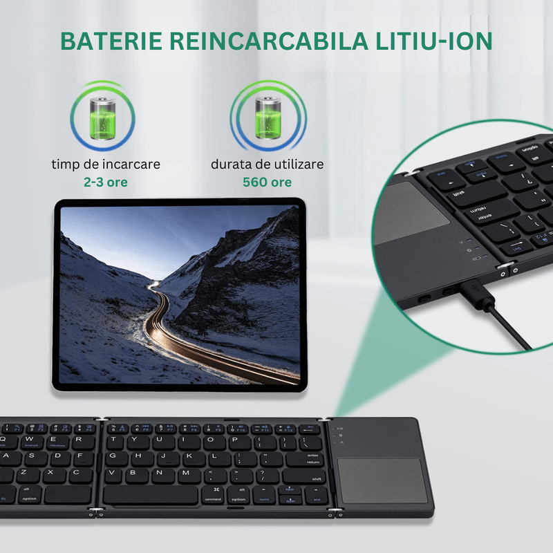 PC, gaming si accesorii - Periferice PC - Tastaturi - Tastatura pliabila Bluetooth Dasbo®, Portabila si ultra-subtire, Touchpad cu 2 click-uri, Fara fir, Compatibila - Infinity.ro