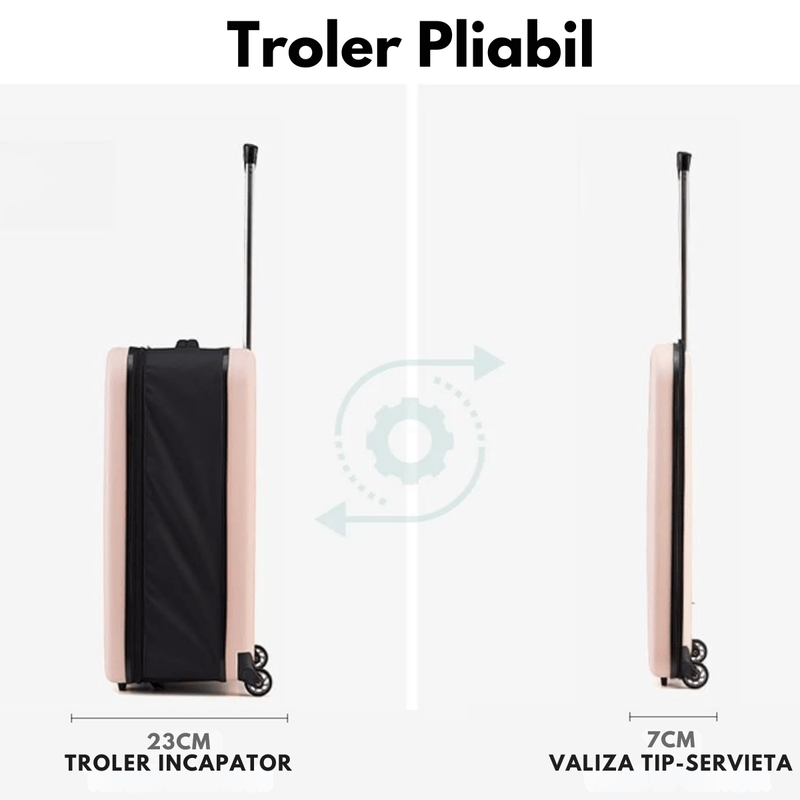 Sport si Outdoor - Articole de voiaj - Trolere - Troler pliabil mare de calatorie, Dasbo®, carcasa dura material ABS si PC rezistent la apa, 2 roti, roz 65x25x40cm - Infinity.ro