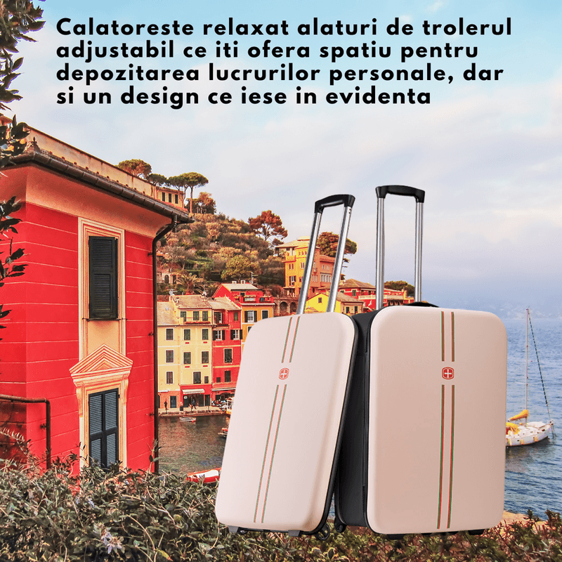 Sport si Outdoor - Articole de voiaj - Trolere - Troler pliabil mare de calatorie, Dasbo®, carcasa dura material ABS si PC rezistent la apa, 2 roti, roz 65x25x40cm - Infinity.ro