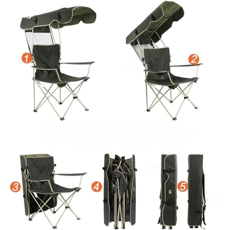 Sport si Outdoor - Camping - Mobilier pentru camping - Scaune camping - Scaun pliabil cu baldachin DASBO, pentru Pescuit, Camping, Gradina, Curte, cu acoperis rabatabil pentru umbra - Infinity.ro