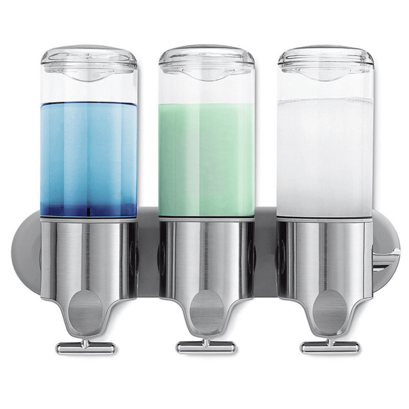 Casa si Gradina - Sanitare - Suporturi si accesorii baie - Dispensere - Dozator Triplu de Sapun, Sampon si Balsam, Instalare Fara Gaurire, Montat pe Perete – Organizator cu 3 Sticle de 450 ml - Infinity.ro