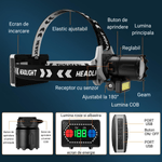 Casa si Gradina - Corpuri si surse de iluminat - Iluminat exterior - Lanterne - Lanterna de cap cu LED LASER + COB cu 3 acumulatori inclusi, senzor de miscare si ZOOM, Dasbo®, super luminoasa - Infinity.ro