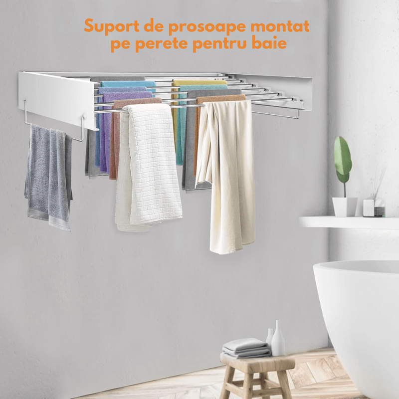 Market - Spalare si intretinere rufe - Uscatoare de rufe si accesorii - Uscator de Rufe Pliabil Montat pe Perete, Suport uscare rufe 120 cm - Dasbo®, 7 Bare, Instalare usoara, Capacitate 50kg - Infinity.ro