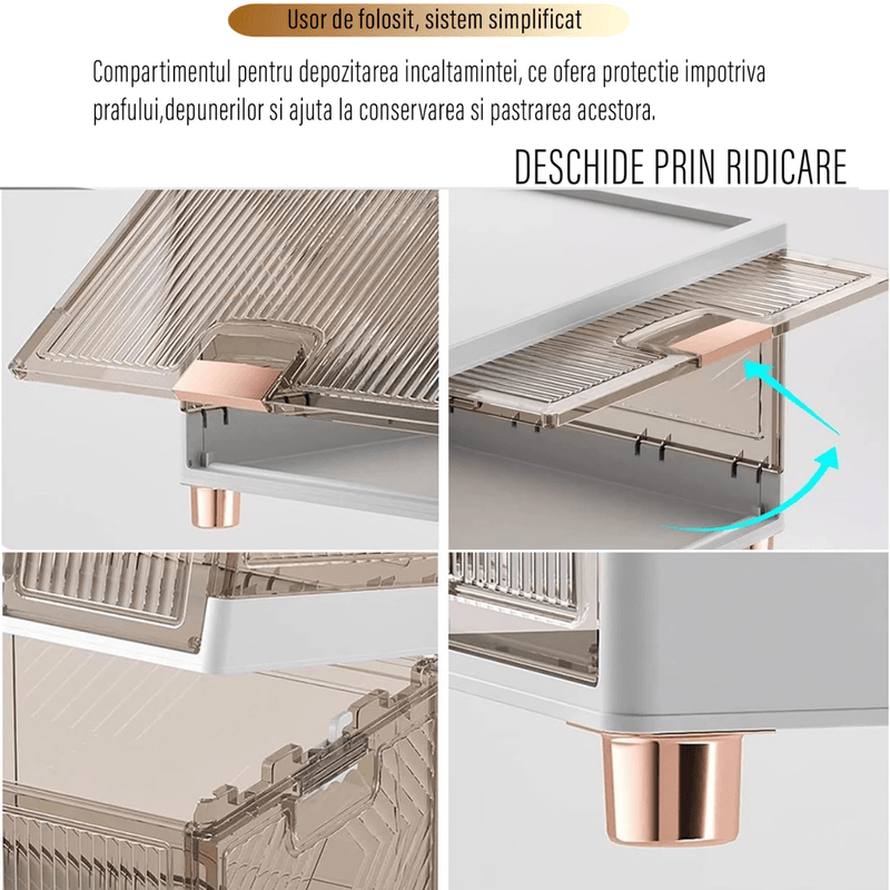 Casa si Gradina - Mobilier - Organizare si depozitare - Organizator incaltaminte - Set 4 cutii organizatoare si depozitare incaltaminte, Dasbo®, design modern pliabil si transparent, raft modular - Infinity.ro