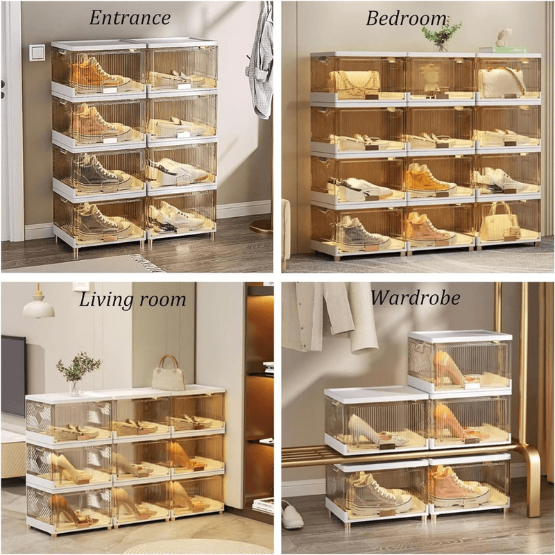Casa si Gradina - Mobilier - Organizare si depozitare - Organizator incaltaminte - Set 4 cutii organizatoare si depozitare incaltaminte, Dasbo®, design modern pliabil si transparent, raft modular - Infinity.ro