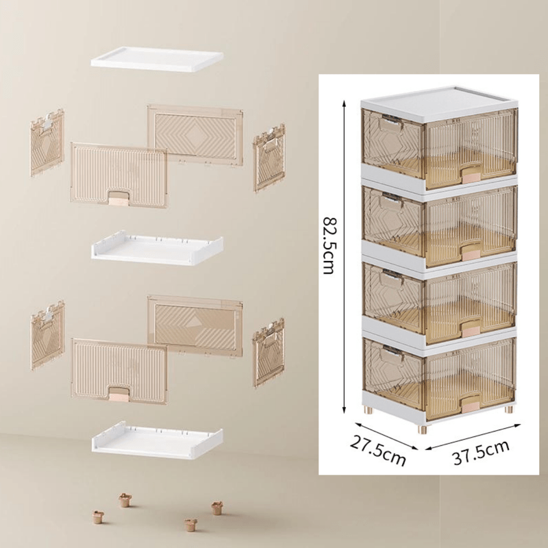 Casa si Gradina - Mobilier - Organizare si depozitare - Organizator incaltaminte - Set 4 cutii organizatoare si depozitare incaltaminte, Dasbo®, design modern pliabil si transparent, raft modular - Infinity.ro