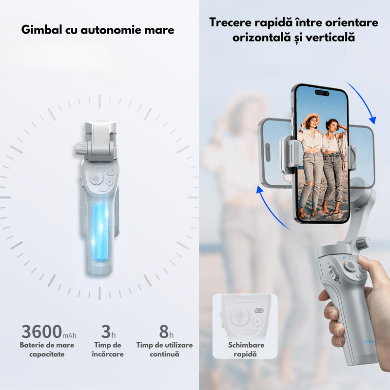 TV, Audio-Video si Foto - Aparate foto si accesorii - Accesorii foto si video - Stabilizatoare de imagine - Stabilizator pentru telefon si GoPro, Gimbal Pro pentru stabilizare foto si video, Stabilizare pe 3 Axe cu Aplicatie - Infinity.ro