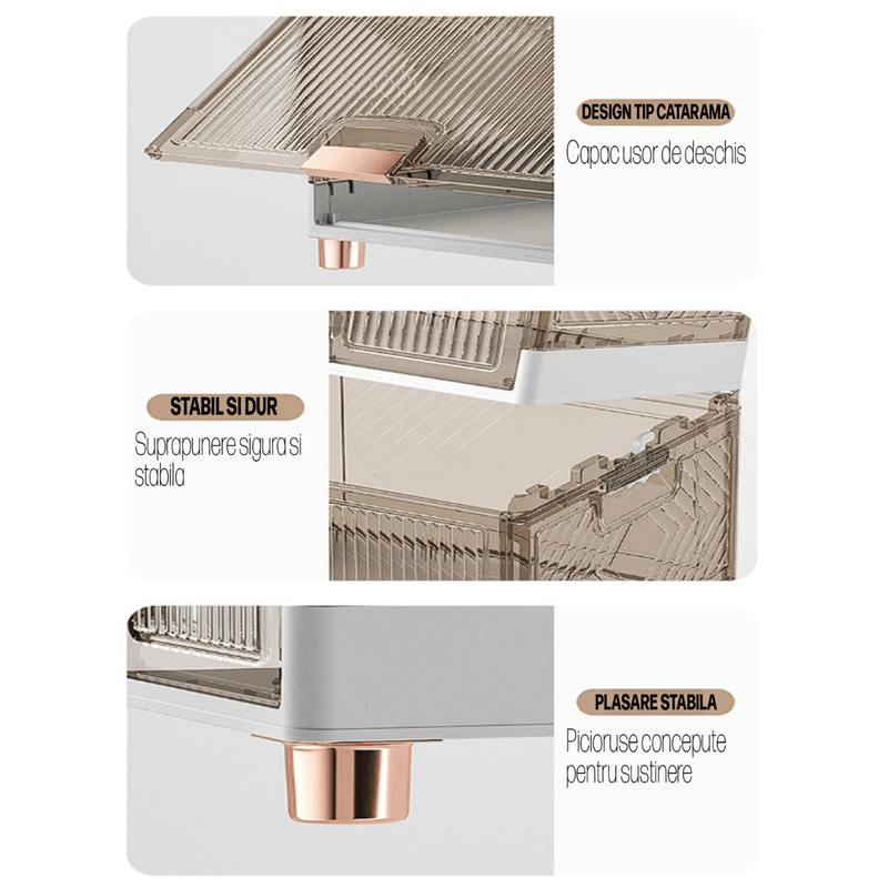 Casa si Gradina - Mobilier - Organizare si depozitare - Organizator incaltaminte - Set 4 cutii organizatoare si depozitare incaltaminte, Dasbo®, design modern pliabil si transparent, raft modular - Infinity.ro