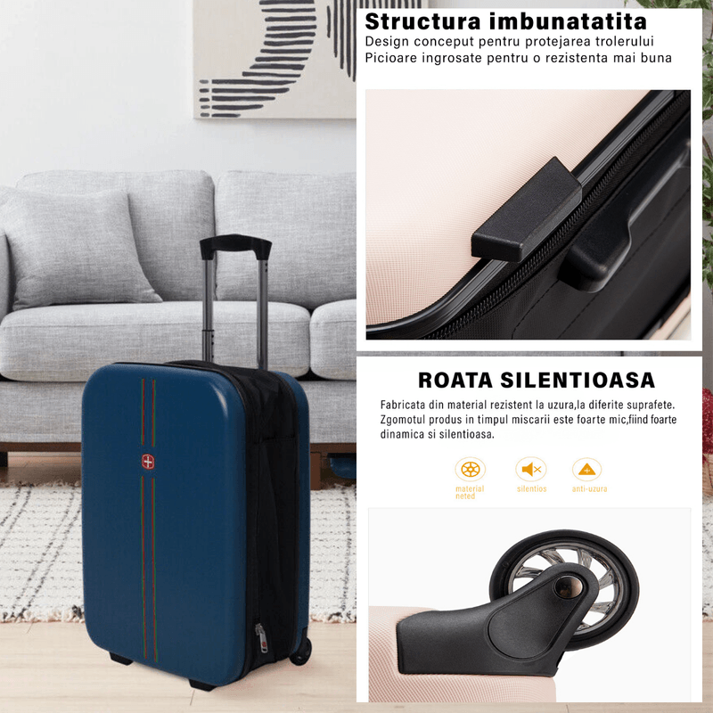 Sport si Outdoor - Articole de voiaj - Trolere - Troler pliabil mare de calatorie, Dasbo®, carcasa dura material ABS si PC rezistent la apa, 2 roti cu interior captusit - Infinity.ro