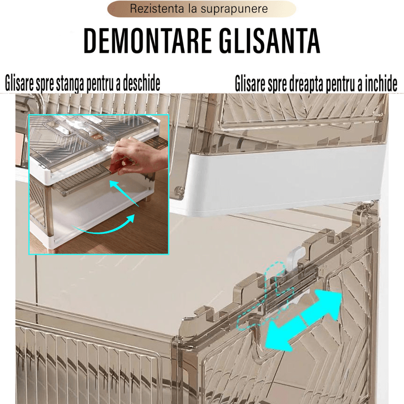 Casa si Gradina - Mobilier - Organizare si depozitare - Organizator incaltaminte - Set 4 cutii organizatoare si depozitare incaltaminte, Dasbo®, design modern pliabil si transparent, raft modular - Infinity.ro