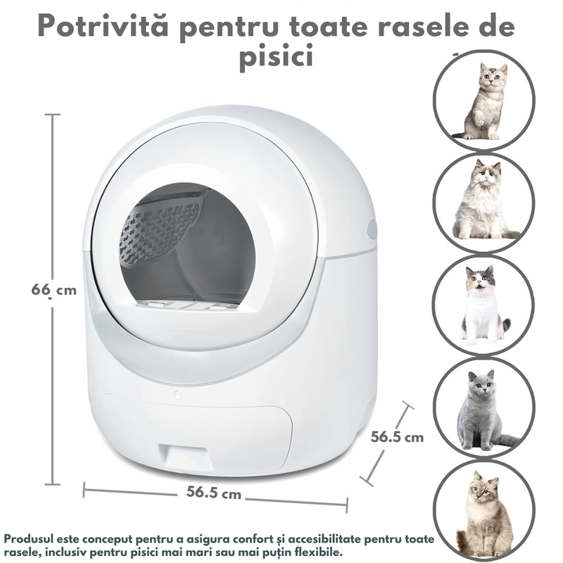 Petshop - Ingrijire si Igiena - Litiere si accesorii - Litiere acoperite - Litiera automata smart pentru pisica, Inteligenta cu functie de auto-curatare, Control prin Aplicatie,Eliminare Mirosuri - Infinity.ro